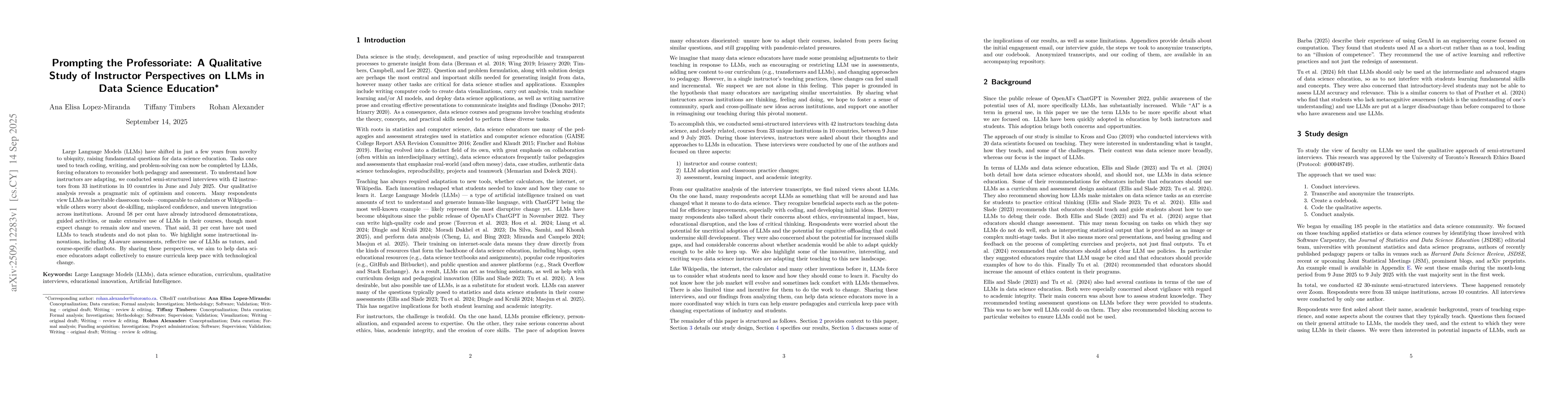 Thumbnail for Prompting the Professoriate: A Qualitative Study of Instructor
  Perspectives on LLMs in Data Science Education