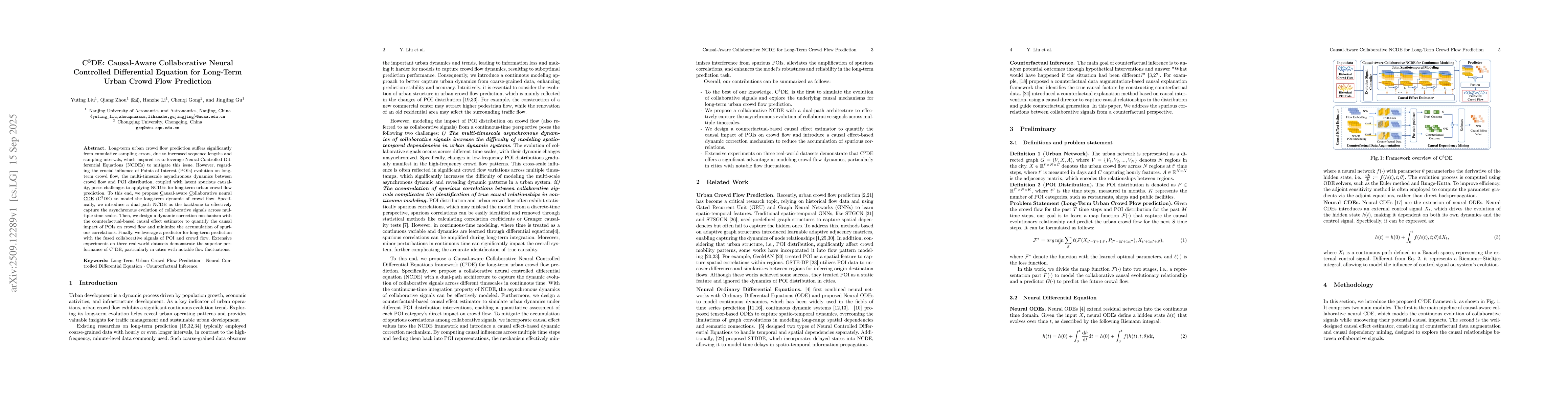 Thumbnail for C3DE: Causal-Aware Collaborative Neural Controlled Differential Equation
  for Long-Term Urban Crowd Flow Prediction