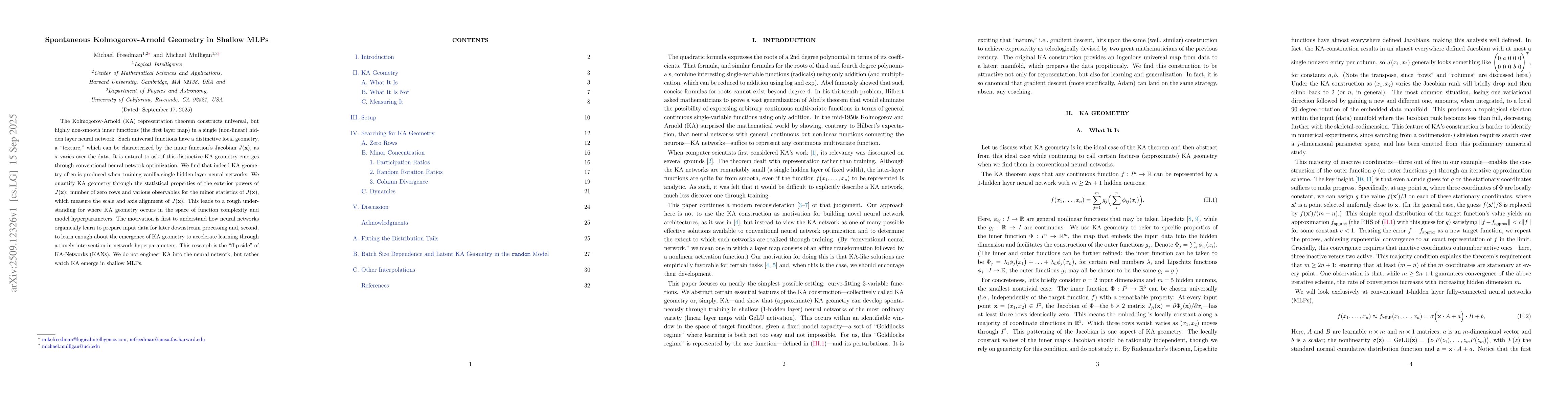 Thumbnail for Spontaneous Kolmogorov-Arnold Geometry in Shallow MLPs