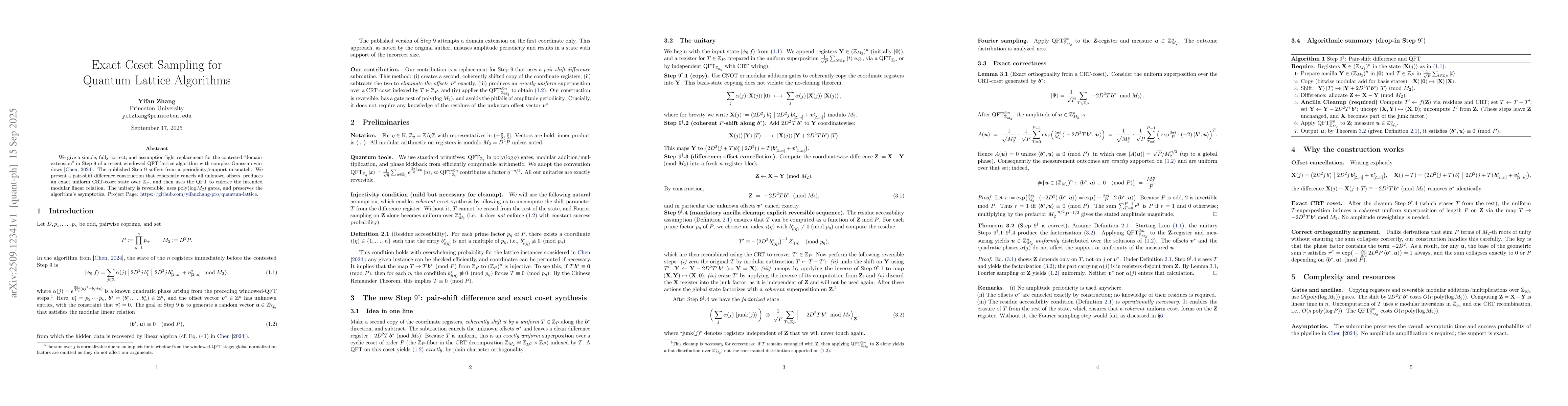 Thumbnail for Exact Coset Sampling for Quantum Lattice Algorithms