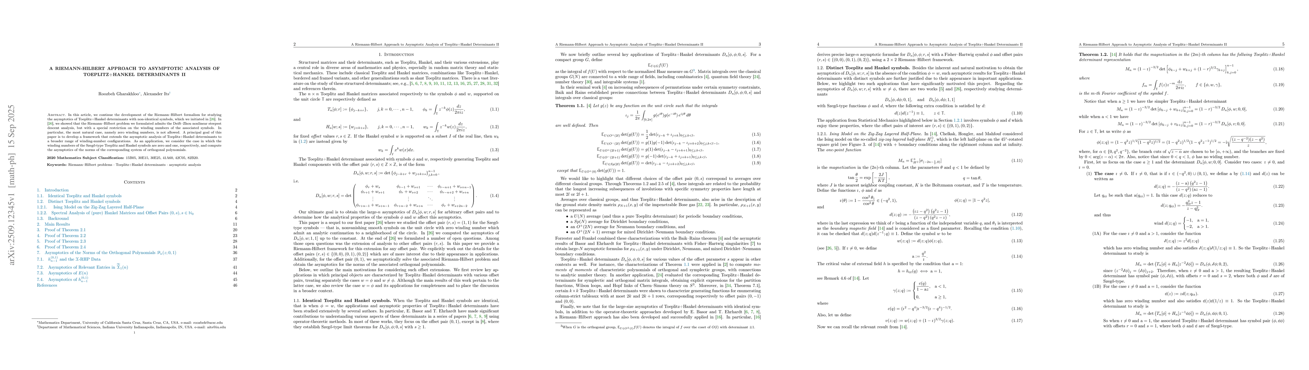 Thumbnail for A Riemann-Hilbert Approach to Asymptotic Analysis of Toeplitz+Hankel
  Determinants II