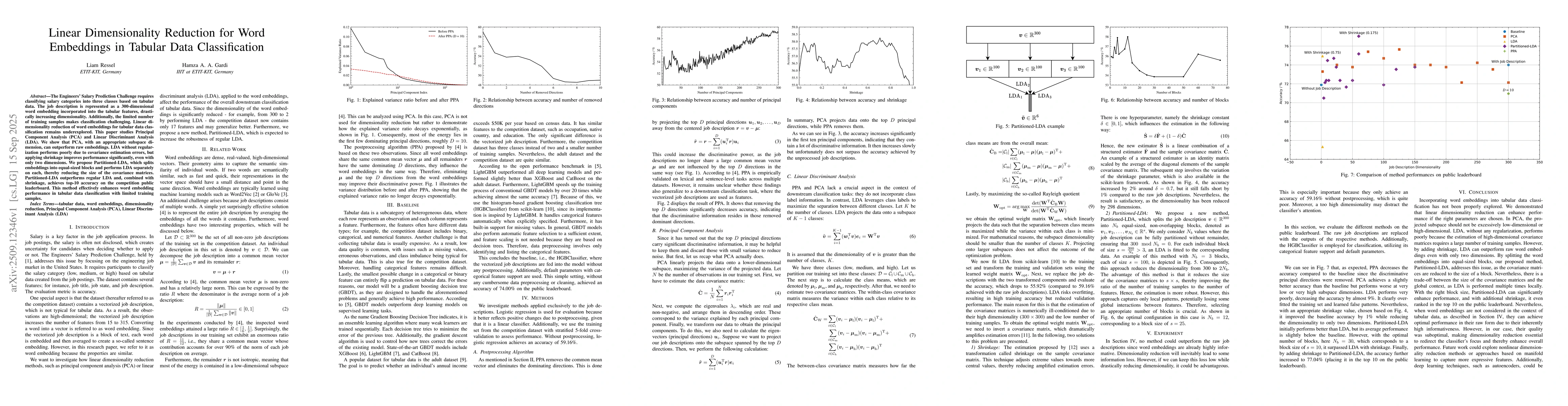 Thumbnail for Linear Dimensionality Reduction for Word Embeddings in Tabular Data
  Classification