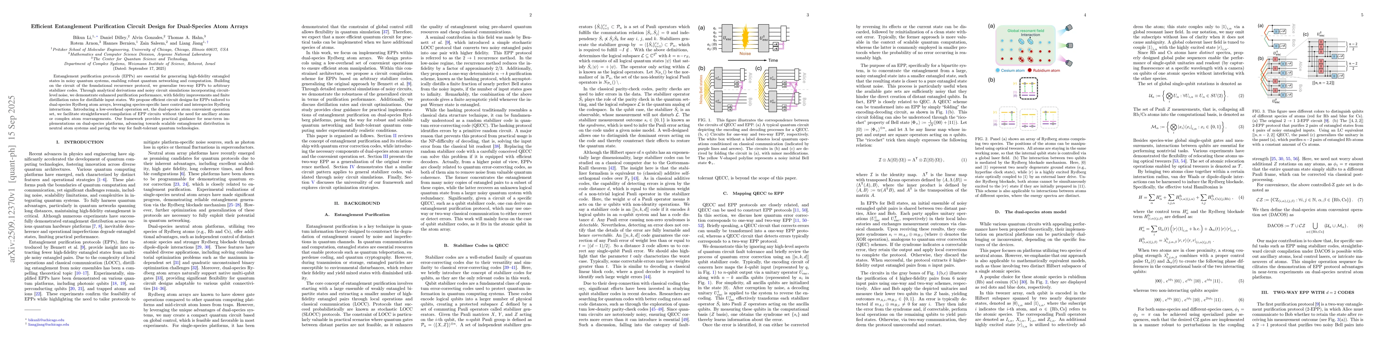 Thumbnail for Efficient Entanglement Purification Circuit Design for Dual-Species Atom
  Arrays