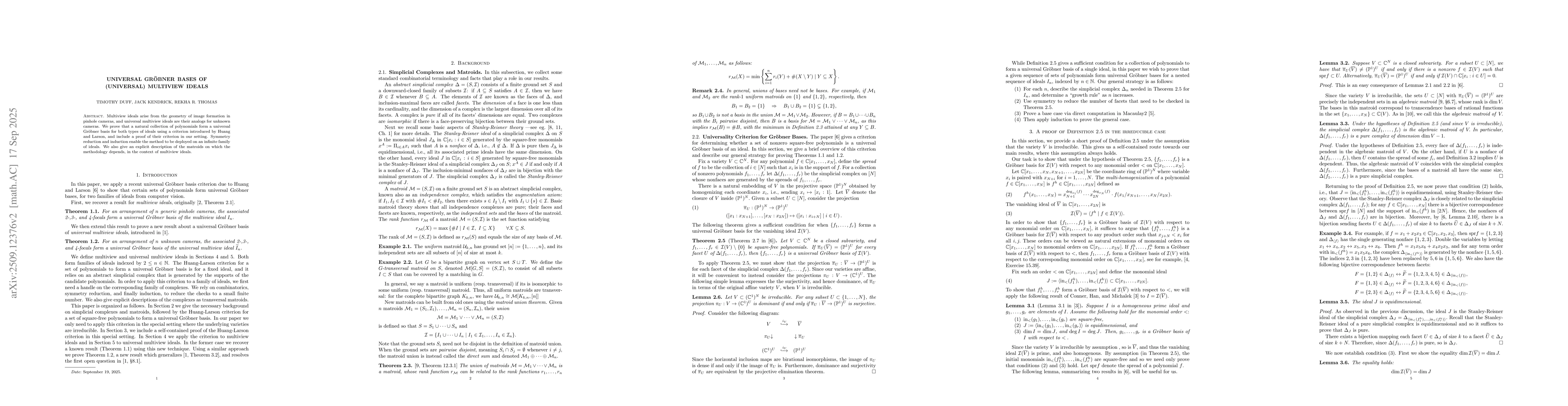 Thumbnail for Universal GrĂśbner Bases of (Universal) Multiview Ideals