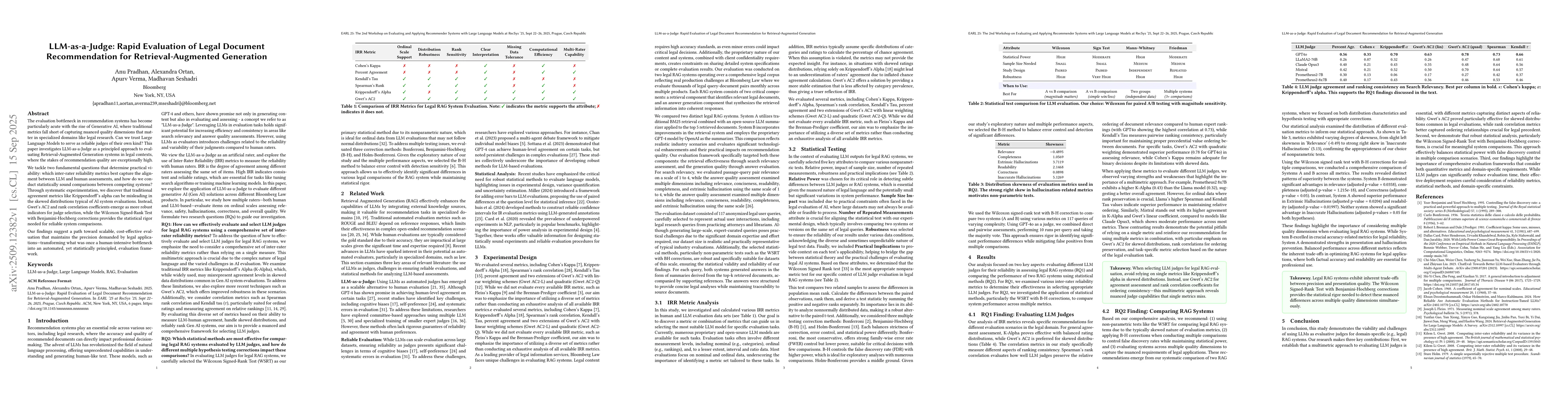 Thumbnail for LLM-as-a-Judge: Rapid Evaluation of Legal Document Recommendation for
  Retrieval-Augmented Generation