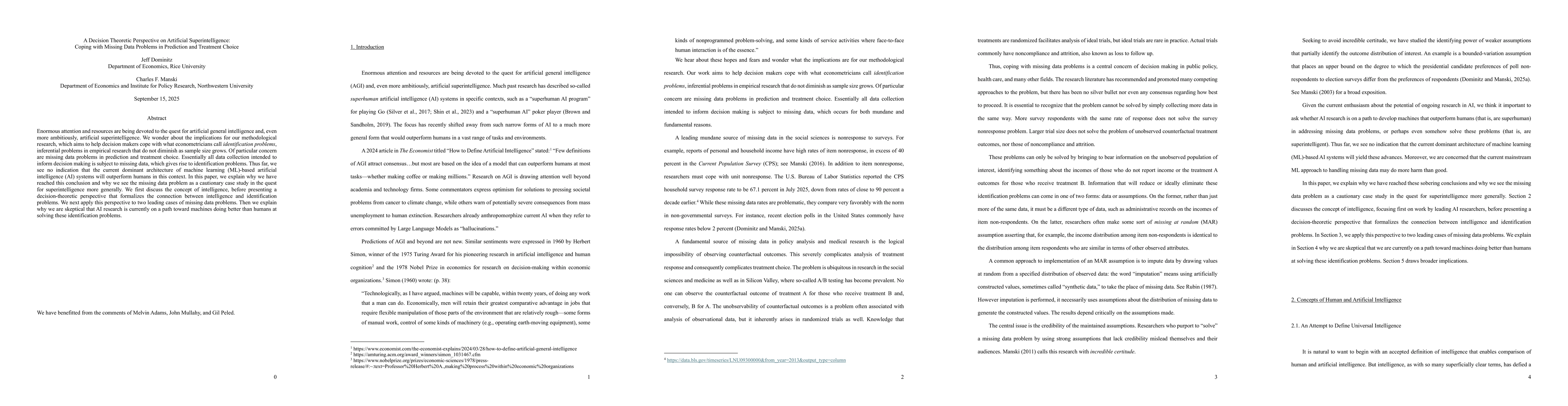 Thumbnail for A Decision Theoretic Perspective on Artificial Superintelligence: Coping
  with Missing Data Problems in Prediction and Treatment Choice