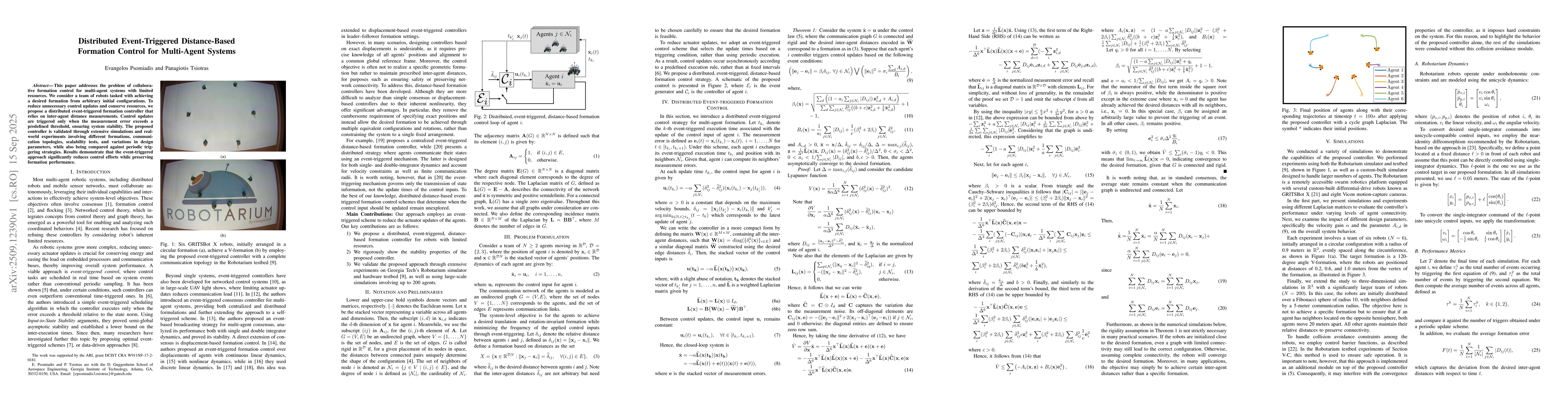 Thumbnail for Distributed Event-Triggered Distance-Based Formation Control for
  Multi-Agent Systems