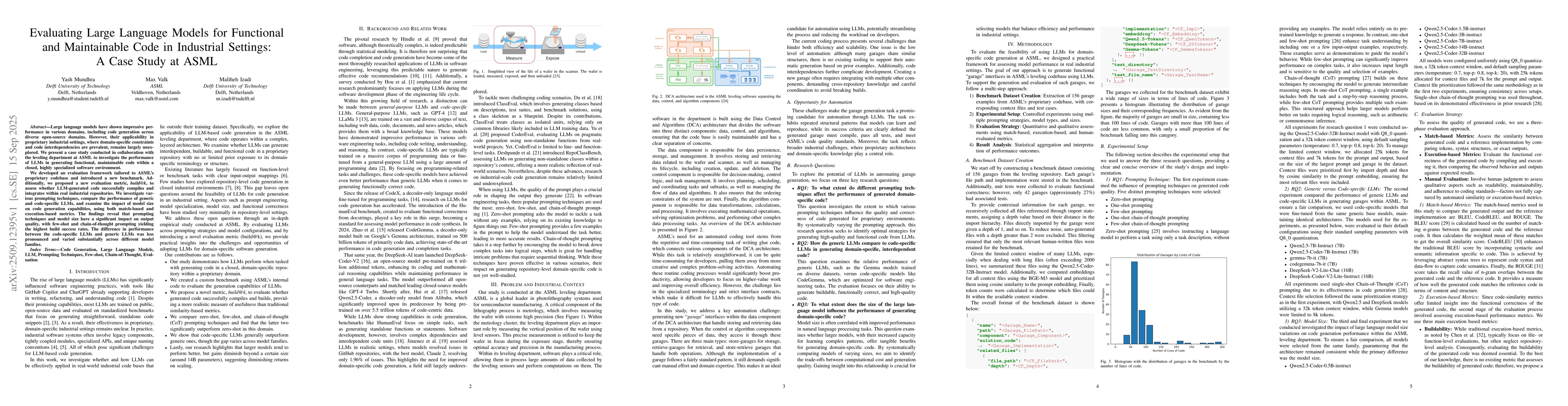 Thumbnail for Evaluating Large Language Models for Functional and Maintainable Code in
  Industrial Settings: A Case Study at ASML