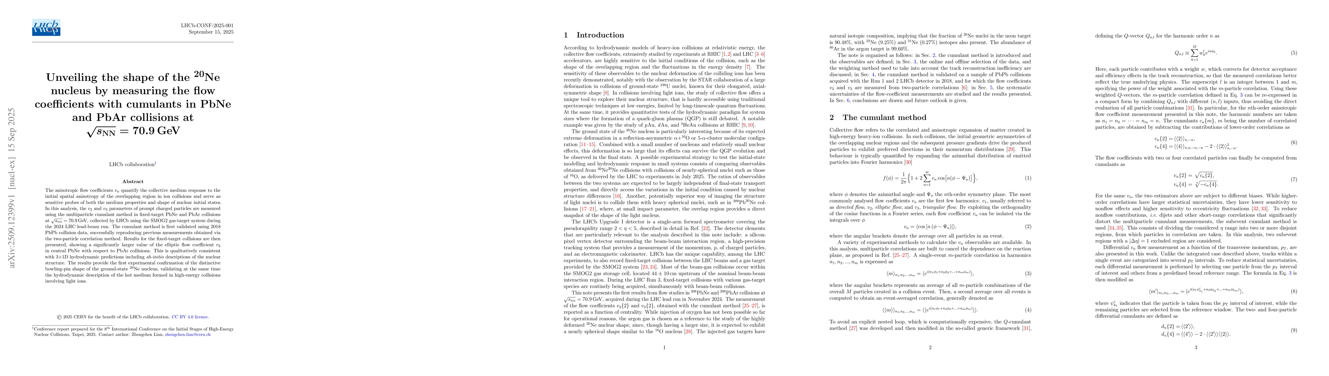 Thumbnail for Unveiling the shape of the $^{20}$Ne nucleus by measuring the flow
  coefficients with cumulants in PbNe and PbAr collisions at $\sqrt{s_{NN}} =
  70.9$ GeV