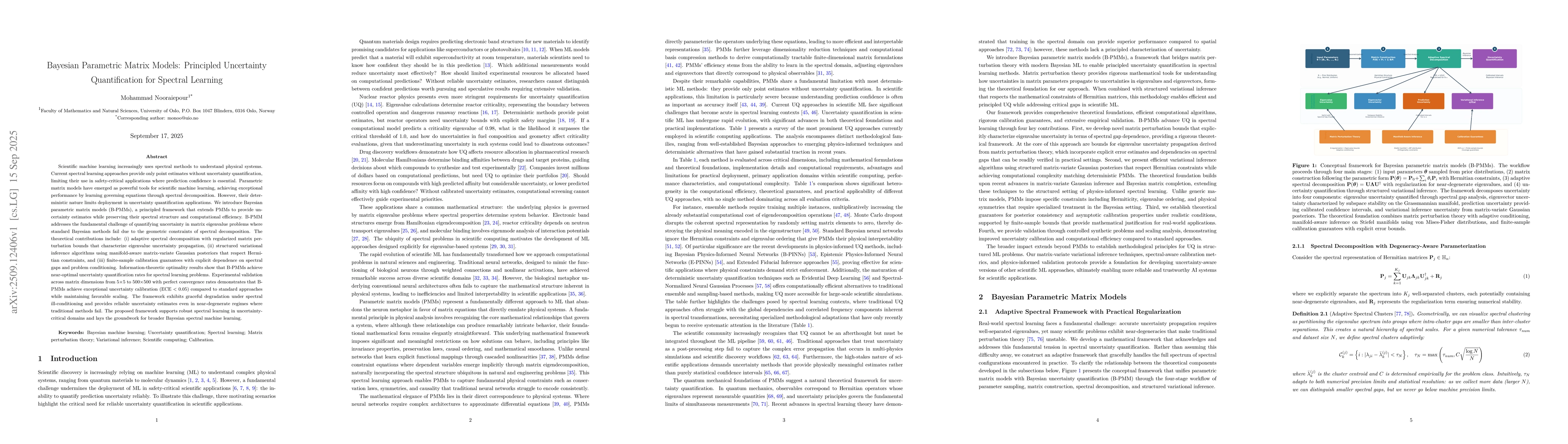 Thumbnail for Bayesian Parametric Matrix Models: Principled Uncertainty Quantification
  for Spectral Learning