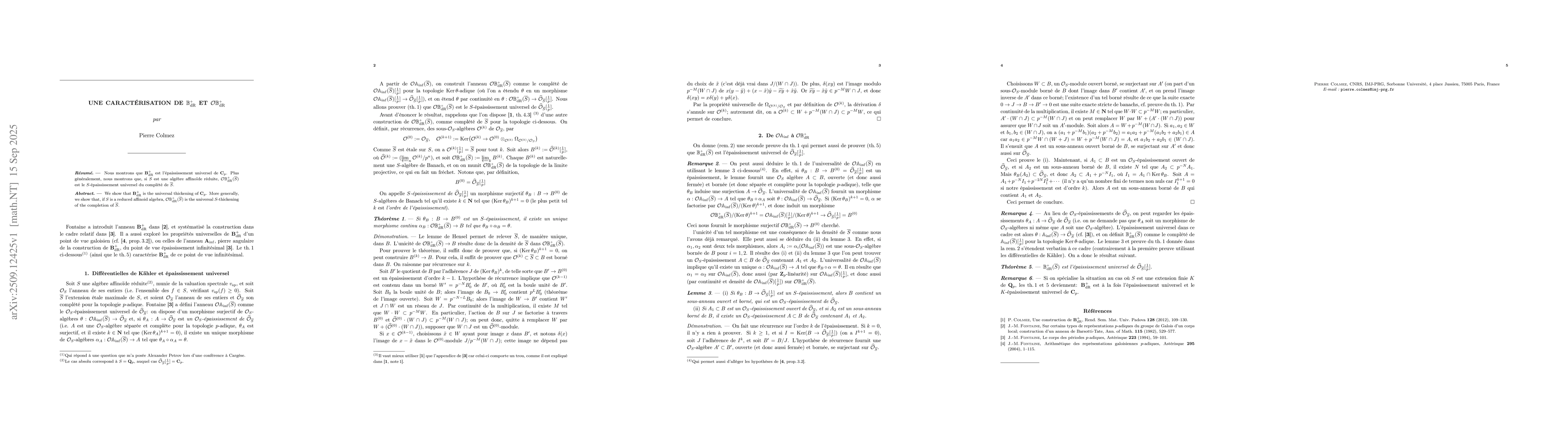 Thumbnail for Une caractérisation de $\mathbb{B}_{\mathrm{dR}}^+$ et
  $\mathcal{O}\mathbb{B}_{\mathrm{dR}}^+$