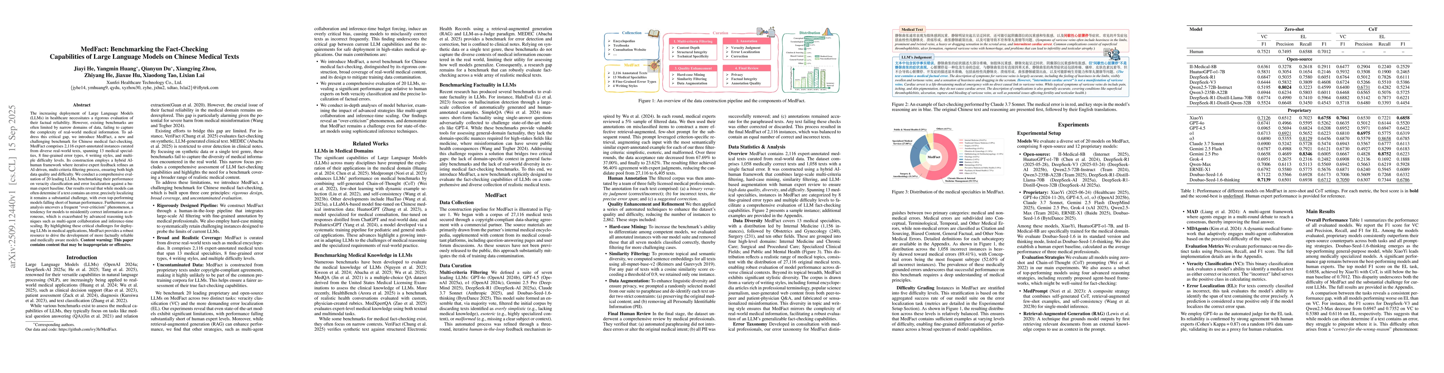 Thumbnail for MedFact: Benchmarking the Fact-Checking Capabilities of Large Language
  Models on Chinese Medical Texts