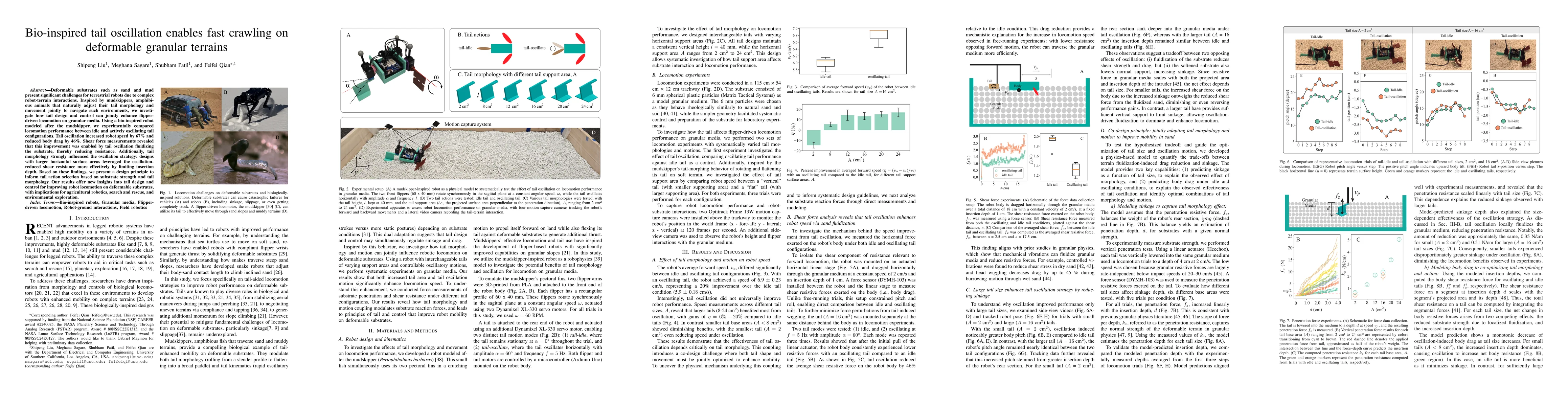 Thumbnail for Bio-inspired tail oscillation enables robot fast crawling on deformable
  granular terrains