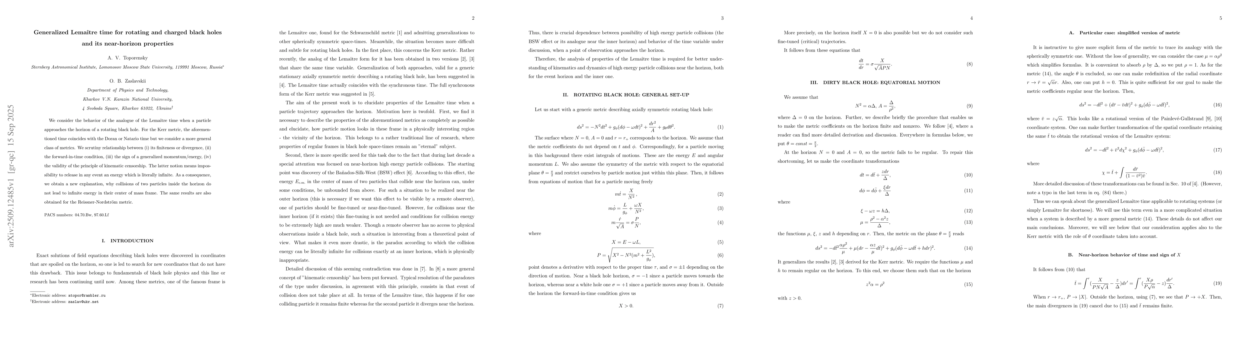 Thumbnail for Generalized Lemaître time for rotating and charged black holes and its
  near-horizon properties