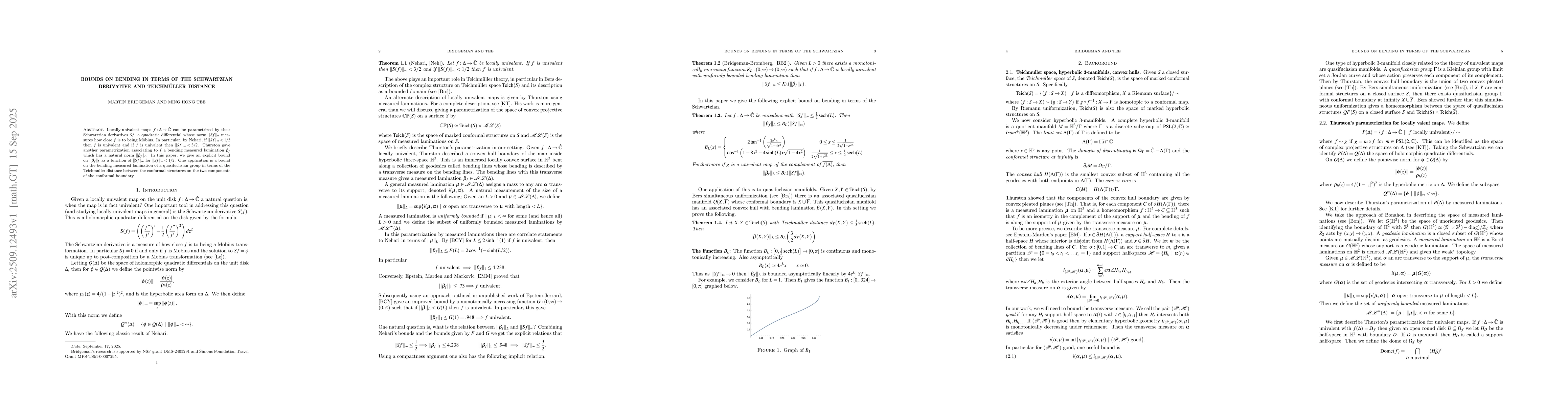 Thumbnail for Bounds on bending in terms of the Schwartzian derivative and
  Teichmüller distance