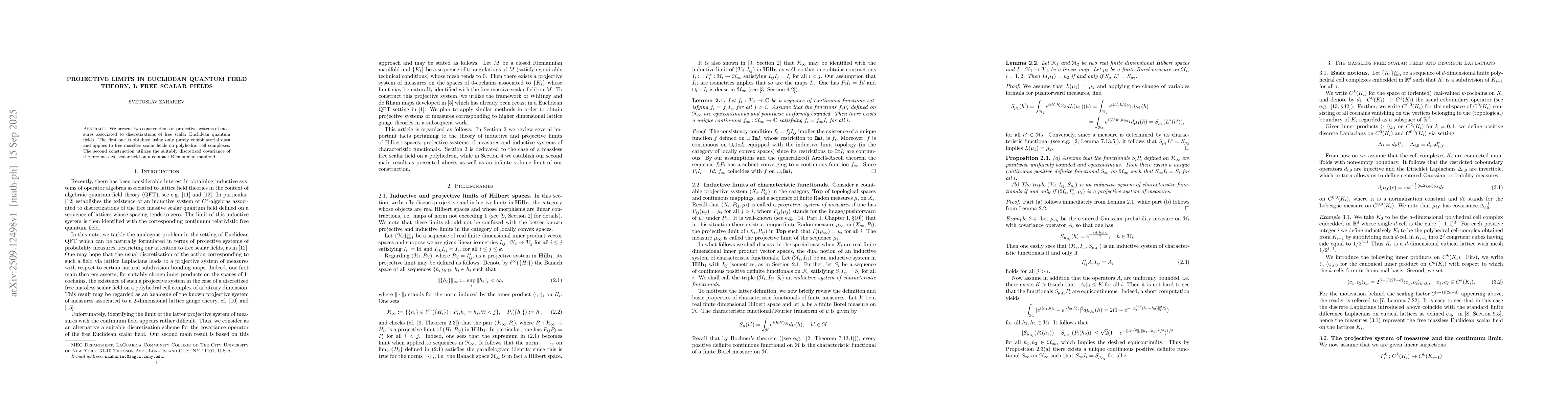 Thumbnail for Projective limits in Euclidean quantum field theory, I: Free scalar
  fields