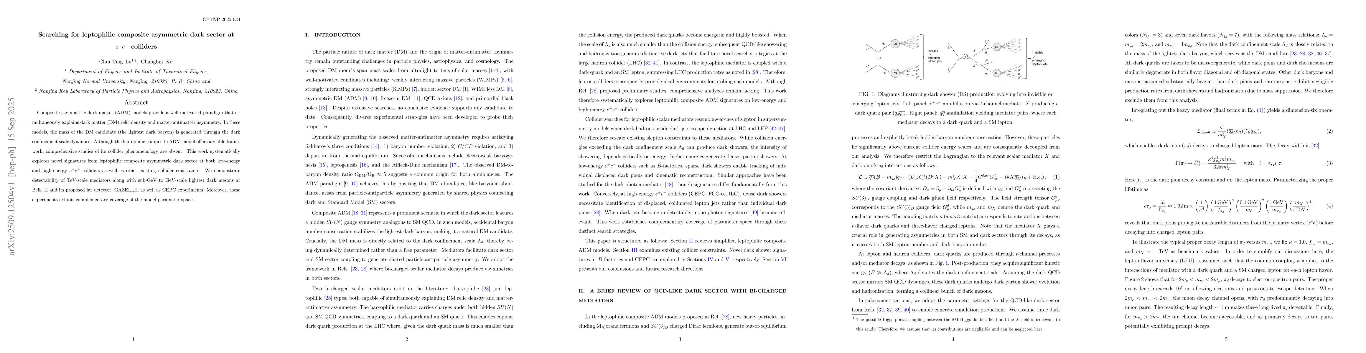 Thumbnail for Searching for leptophilic composite asymmetric dark sector at $e^+e^-$
  colliders