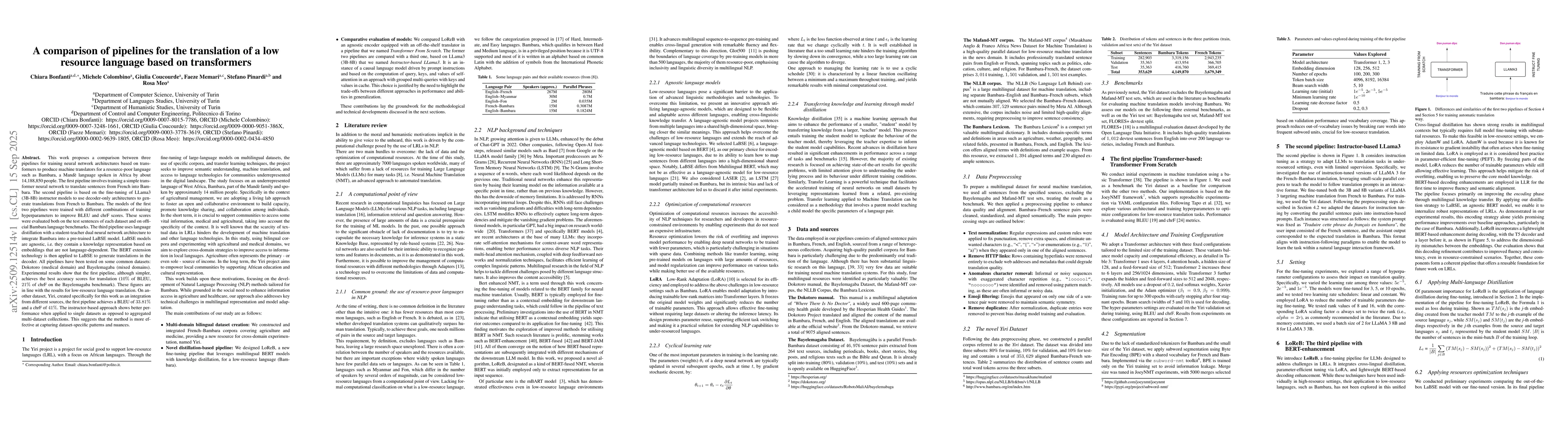 Thumbnail for A comparison of pipelines for the translation of a low resource language
  based on transformers