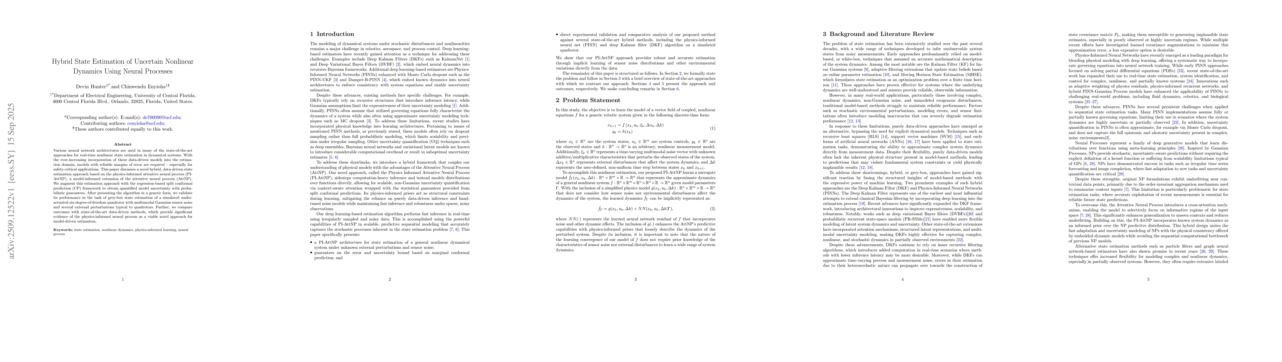 Thumbnail for Hybrid State Estimation of Uncertain Nonlinear Dynamics Using Neural
  Processes