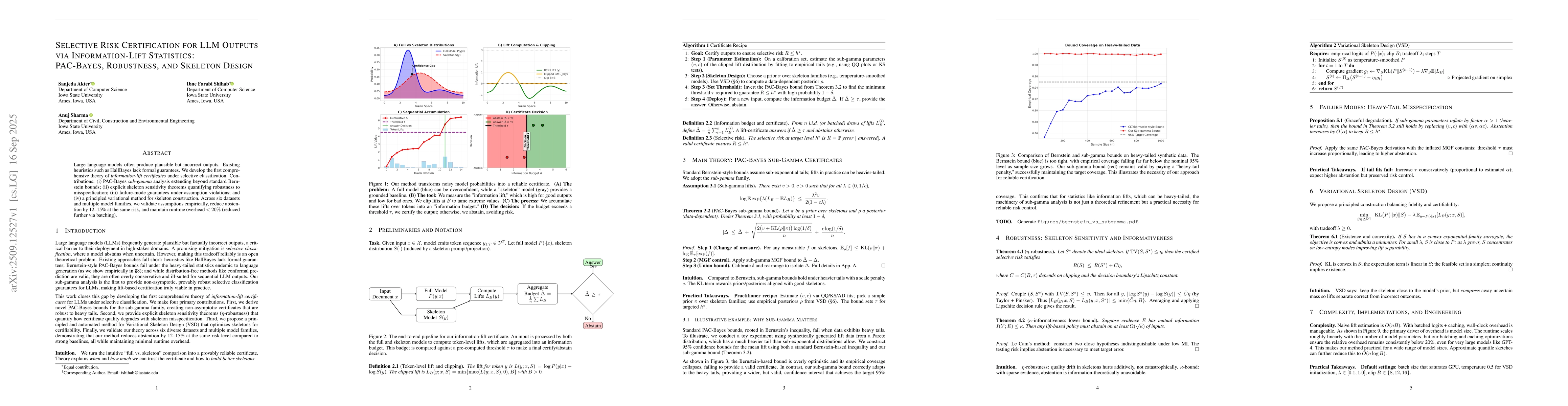 Thumbnail for Selective Risk Certification for LLM Outputs via Information-Lift
  Statistics: PAC-Bayes, Robustness, and Skeleton Design