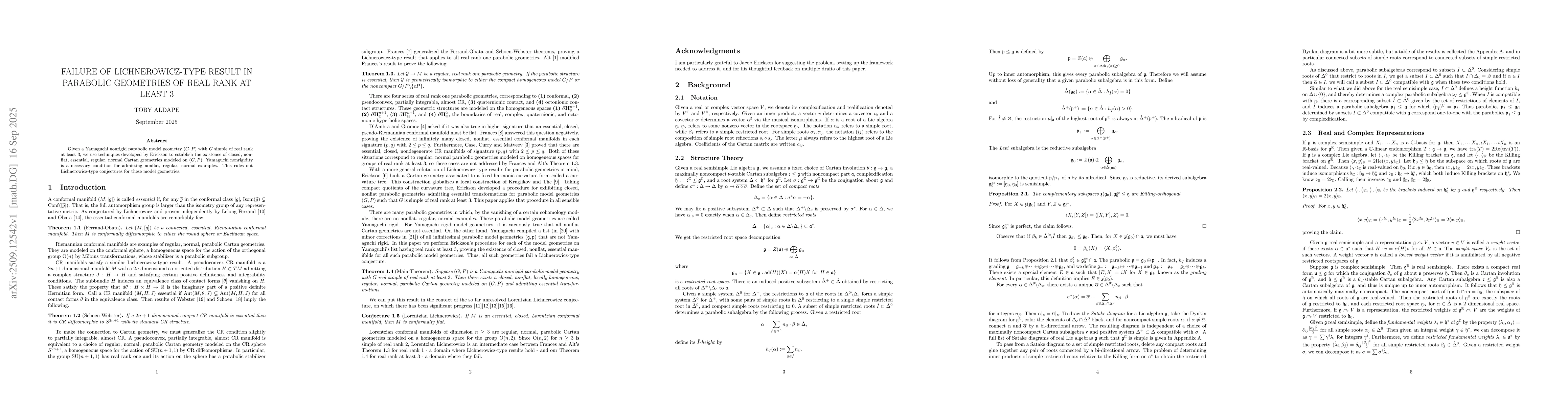 Thumbnail for Failure of Lichnerowicz-type result in parabolic geometries of real rank
  at least $3$