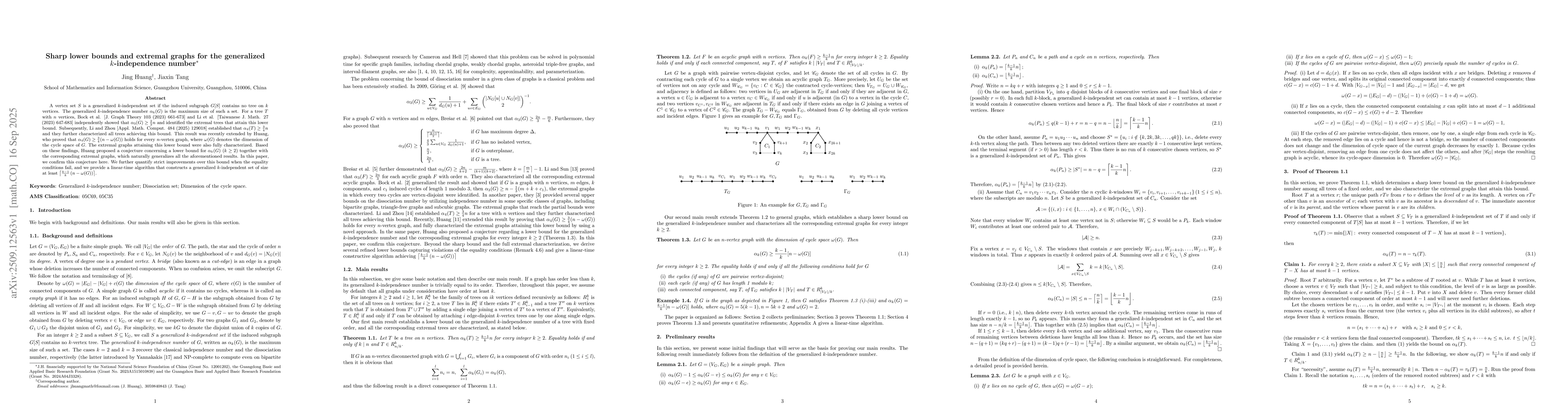 Thumbnail for Sharp lower bounds and extremal graphs for the generalized
  $k$-independence number