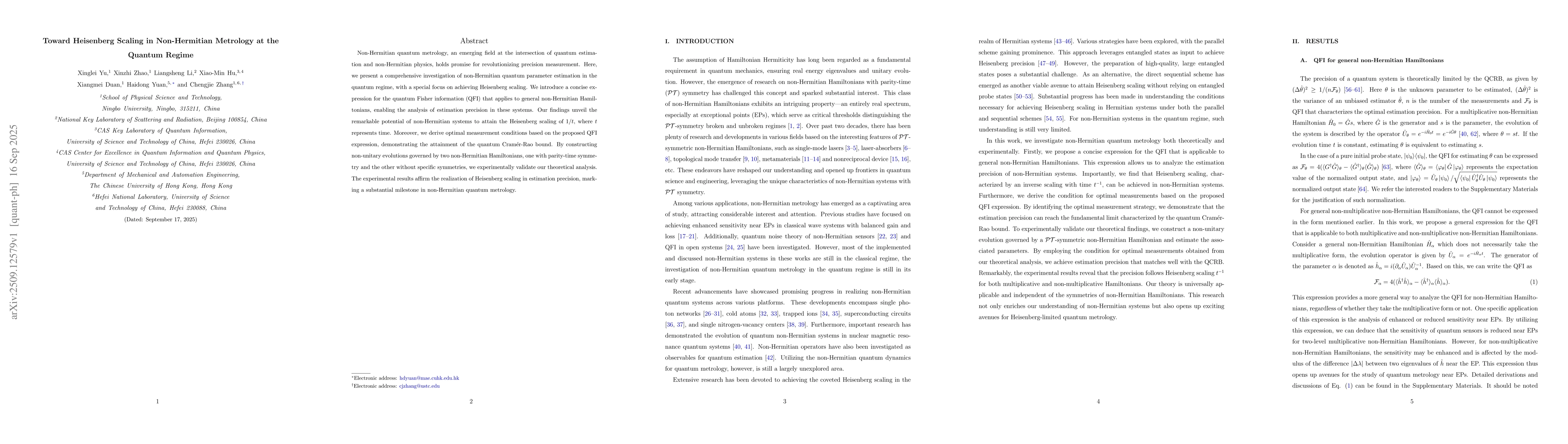 Thumbnail for Toward Heisenberg Scaling in Non-Hermitian Metrology at the Quantum
  Regime