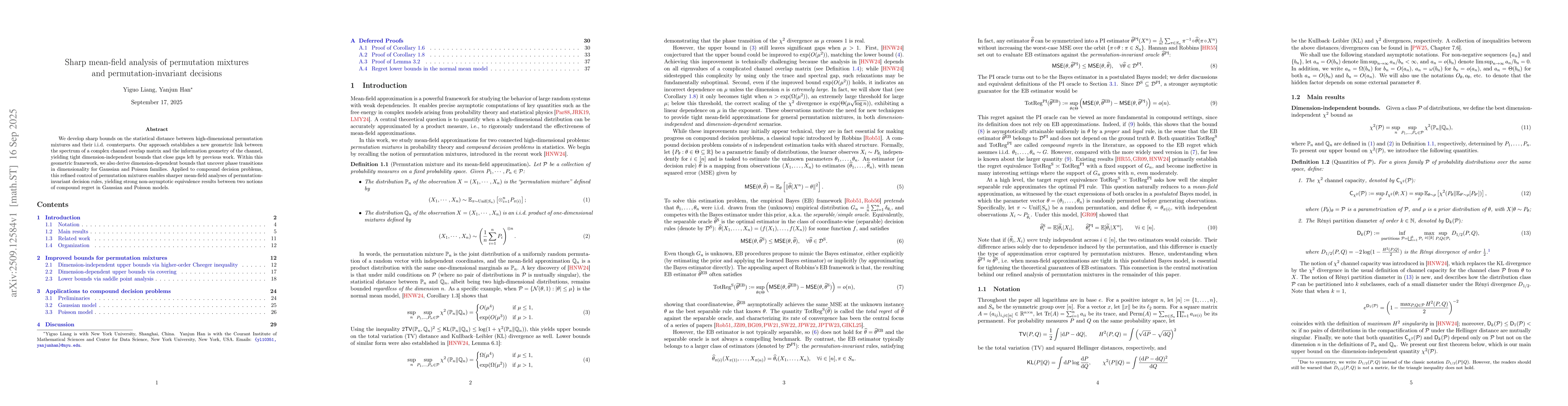Thumbnail for Sharp mean-field analysis of permutation mixtures and
  permutation-invariant decisions