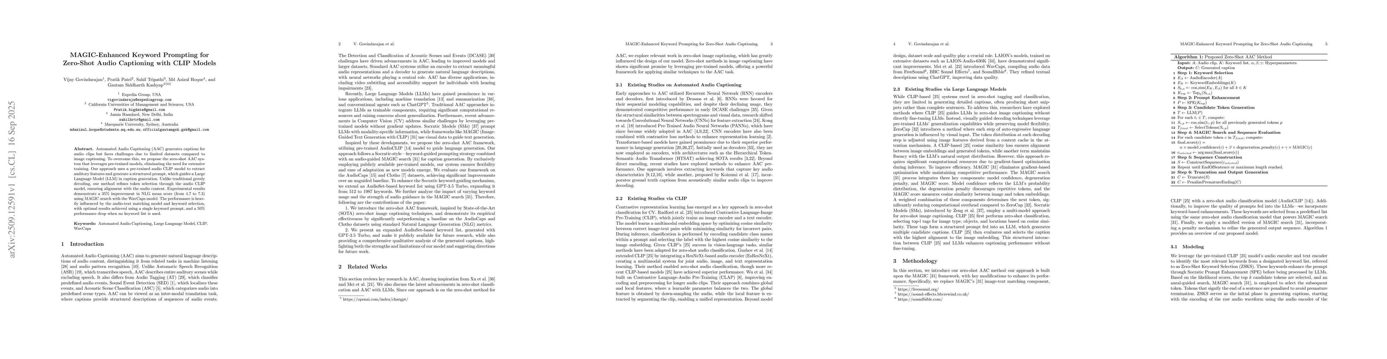 Thumbnail for MAGIC-Enhanced Keyword Prompting for Zero-Shot Audio Captioning with
  CLIP Models