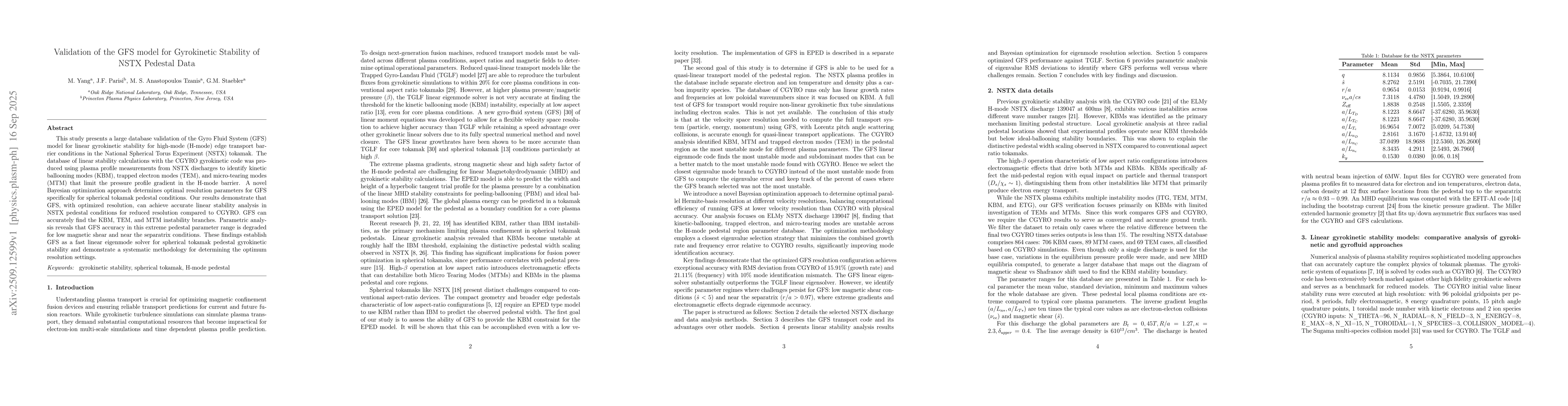 Thumbnail for Validation of the GFS model for Gyrokinetic Stability of NSTX Pedestal
  Data