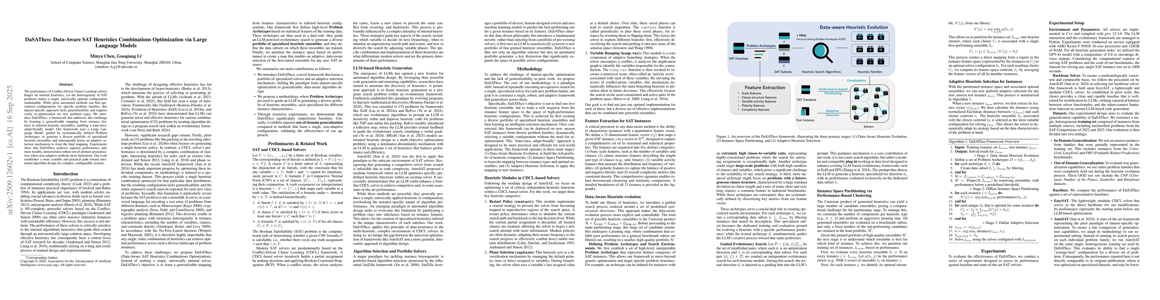 Thumbnail for DaSAThco: Data-Aware SAT Heuristics Combinations Optimization via Large
  Language Models
