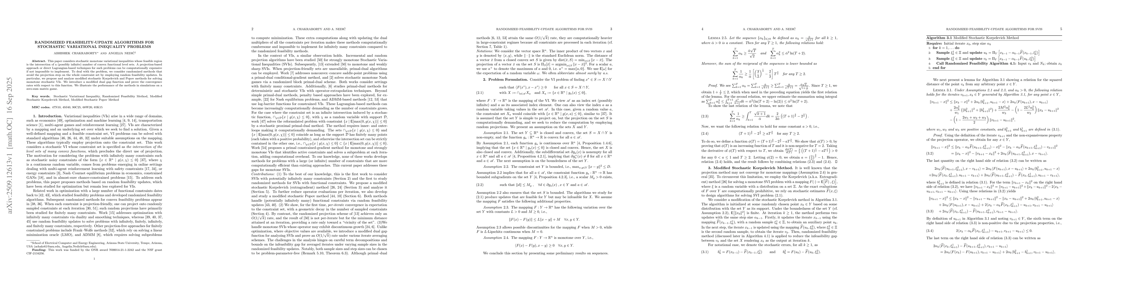 Thumbnail for Randomized Feasibility-Update Algorithms for Stochastic Variational
  Inequality Problems