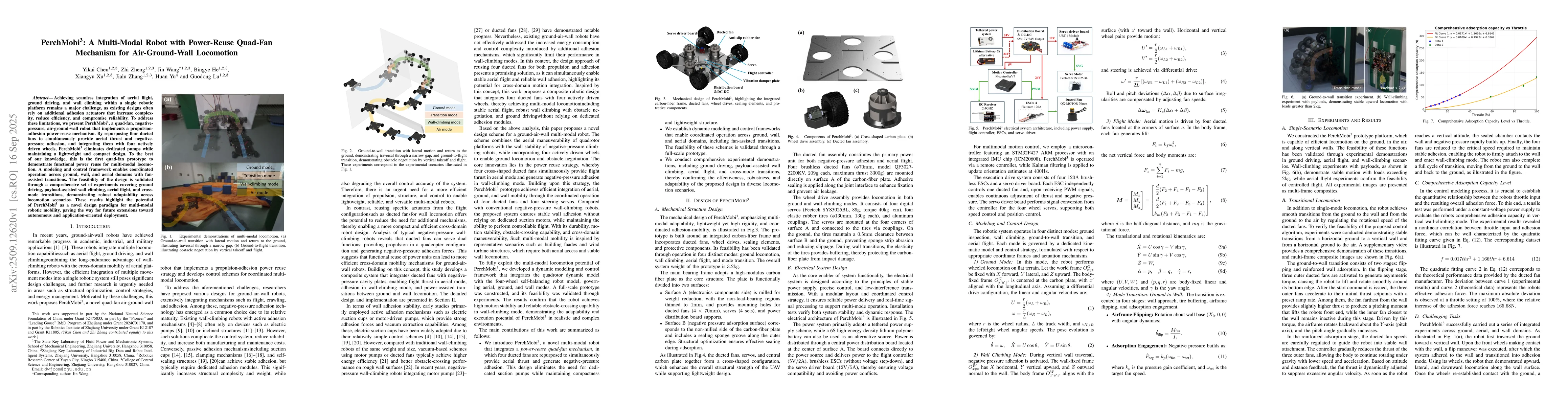 Thumbnail for PerchMobi^3: A Multi-Modal Robot with Power-Reuse Quad-Fan Mechanism for
  Air-Ground-Wall Locomotion