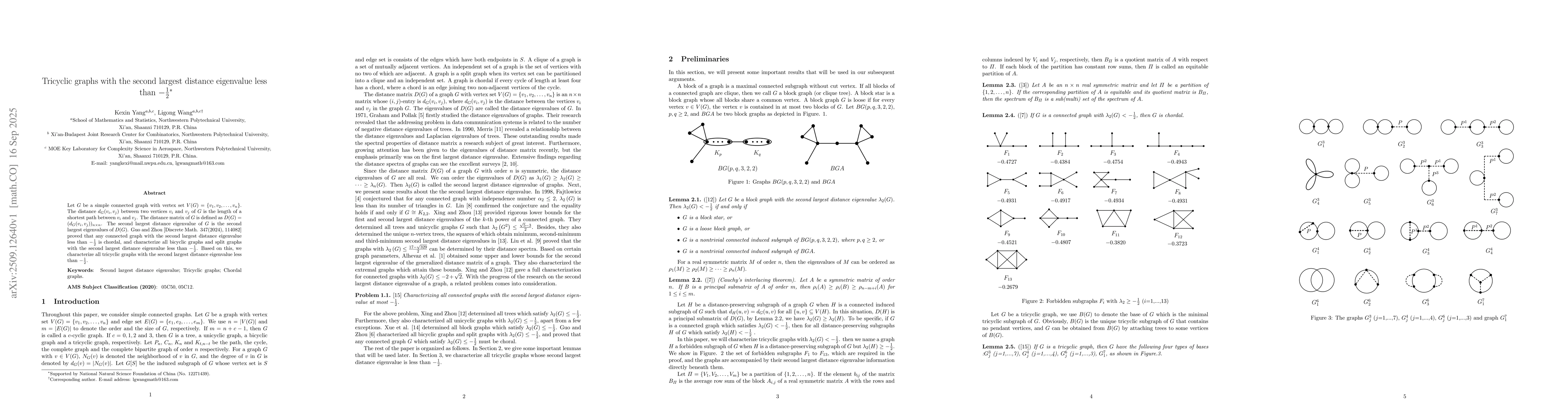 Thumbnail for Tricyclic graphs for which the second largest distance eigenvalue less
  than $-\frac{1}{2}$