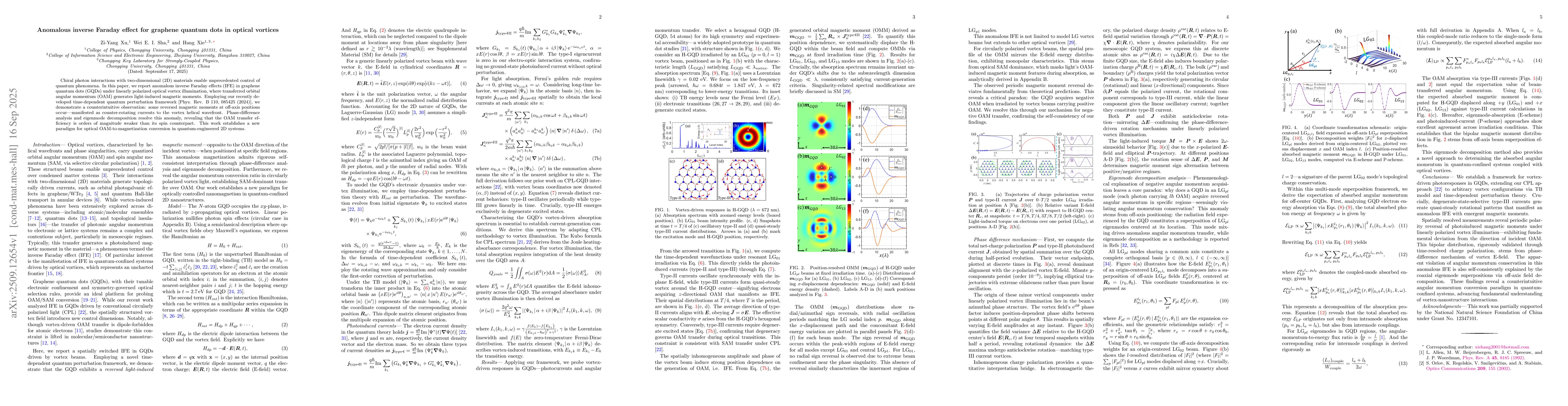 Thumbnail for Anomalous inverse Faraday effect for graphene quantum dots in optical
  vortices