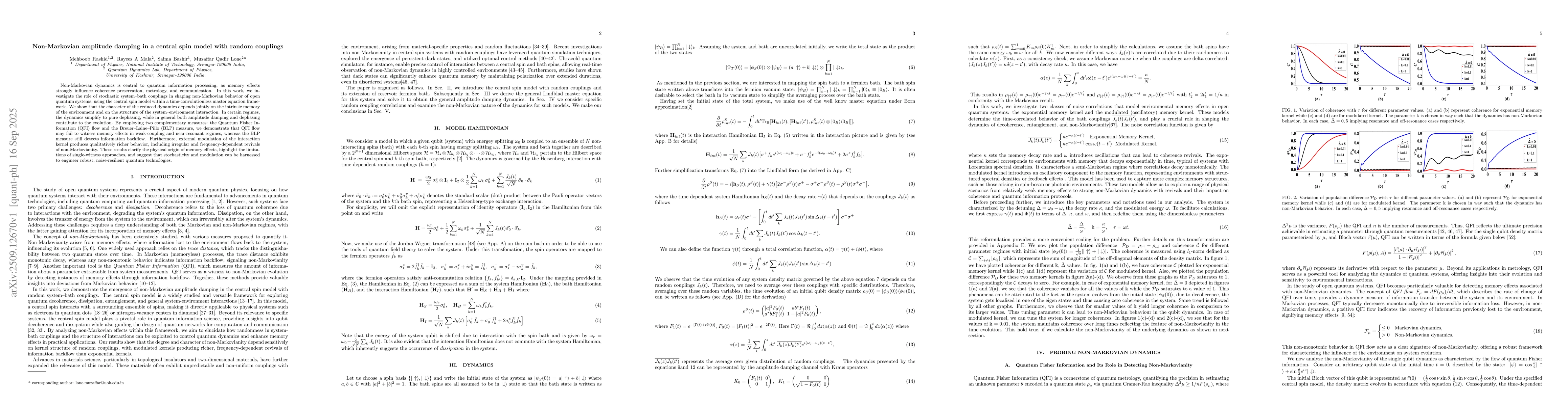 Thumbnail for Non-Markovian amplitude damping in a central spin model with random
  couplings
