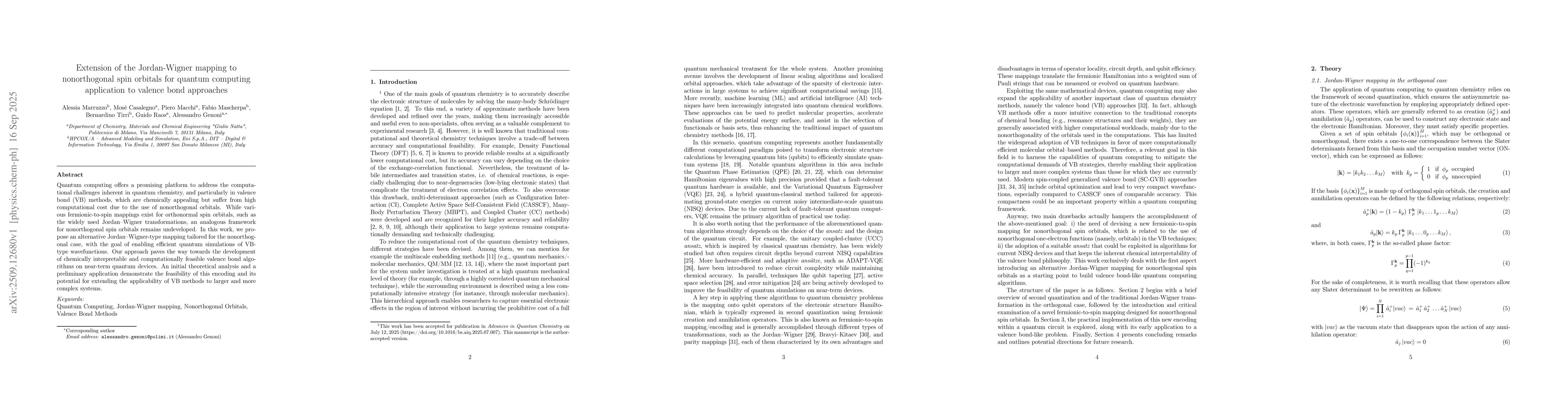 Thumbnail for Extension of the Jordan-Wigner mapping to nonorthogonal spin orbitals
  for quantum computing application to valence bond approaches