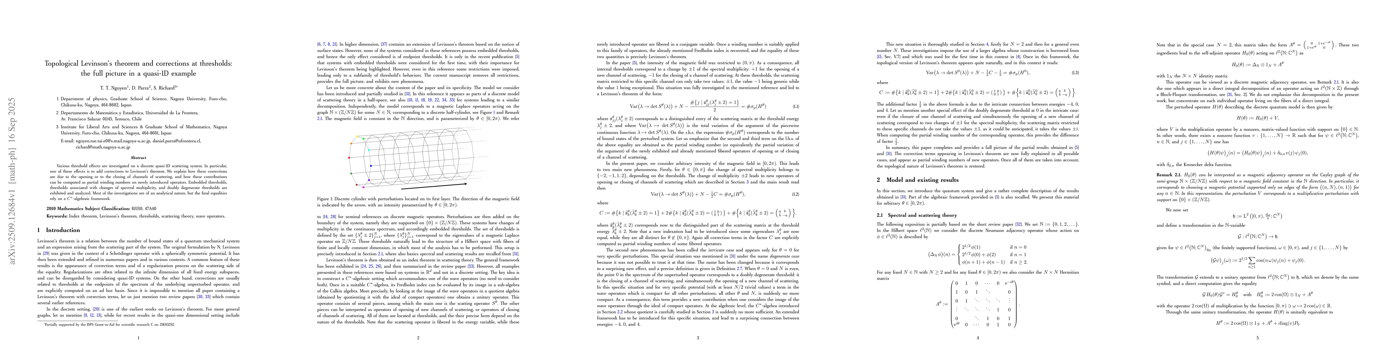 Thumbnail for Topological Levinson's theorem and corrections at thresholds: the full
  picture in a quasi-1D example