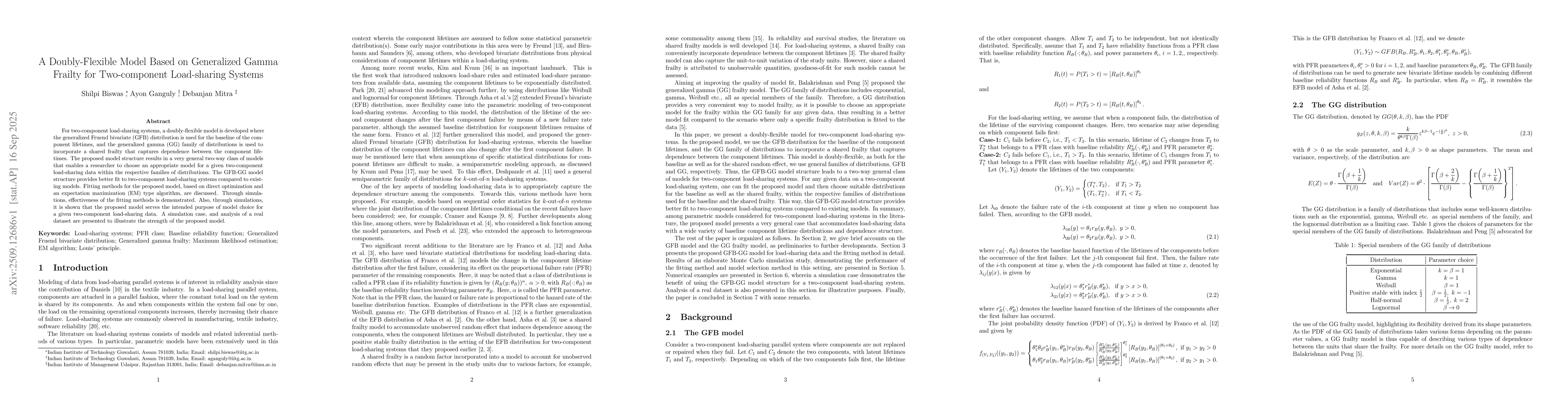 Thumbnail for A Doubly-Flexible Model Based on Generalized Gamma Frailty for
  Two-component Load-sharing Systems