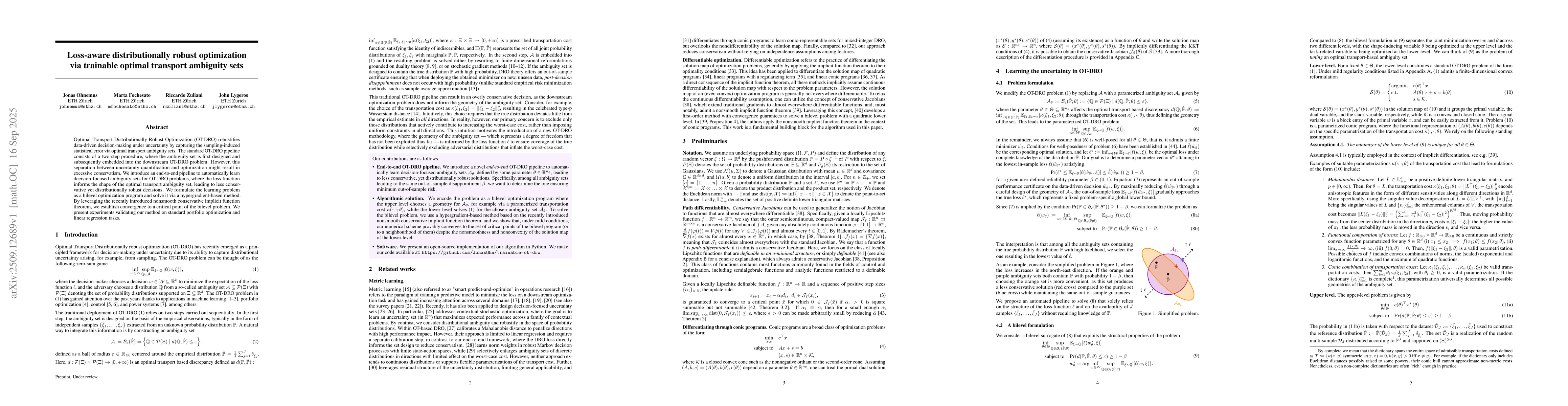 Thumbnail for Loss-aware distributionally robust optimization via trainable optimal
  transport ambiguity sets