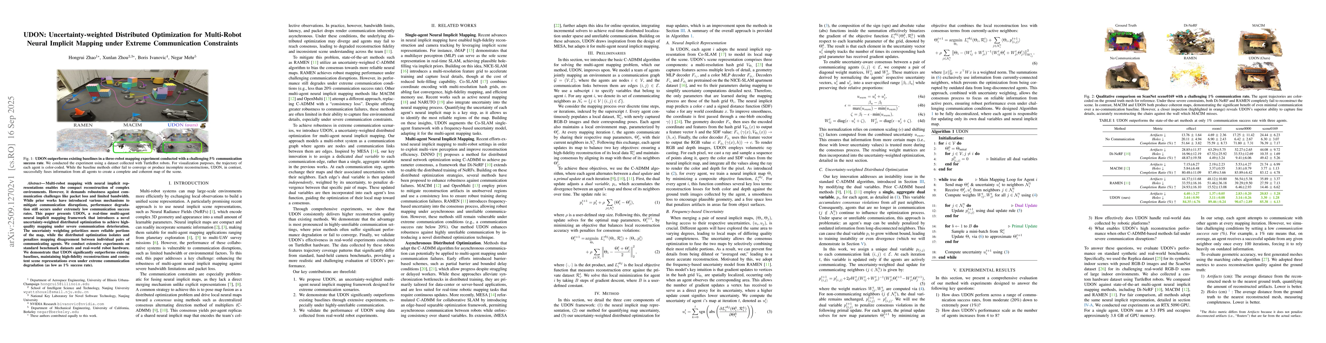 Thumbnail for UDON: Uncertainty-weighted Distributed Optimization for Multi-Robot
  Neural Implicit Mapping under Extreme Communication Constraints