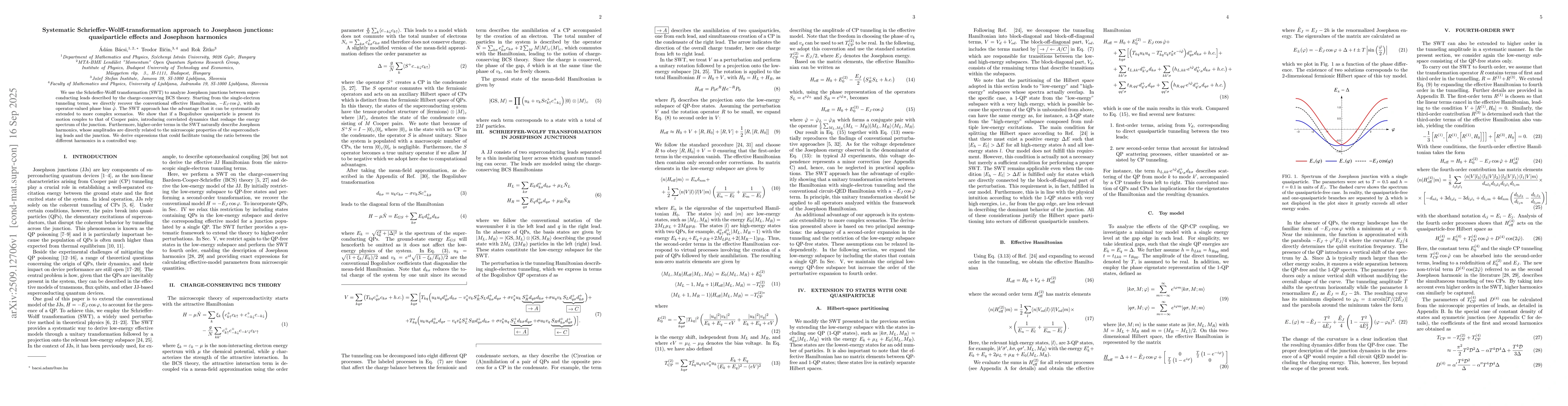 Thumbnail for Systematic Schrieffer-Wolff-transformation approach to Josephson
  junctions: quasiparticle effects and Josephson harmonics