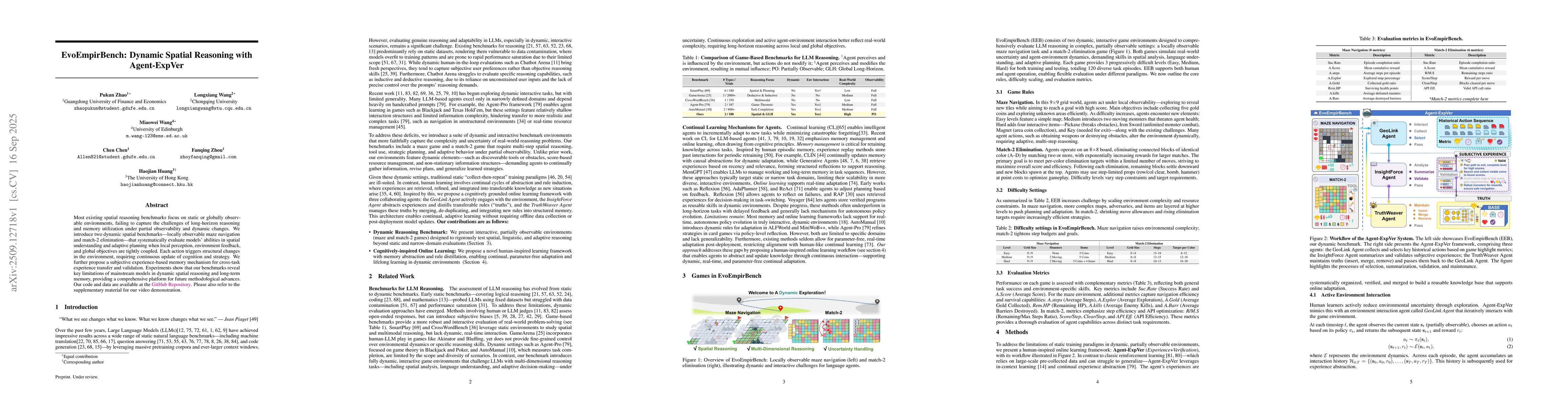 Thumbnail for EvoEmpirBench: Dynamic Spatial Reasoning with Agent-ExpVer