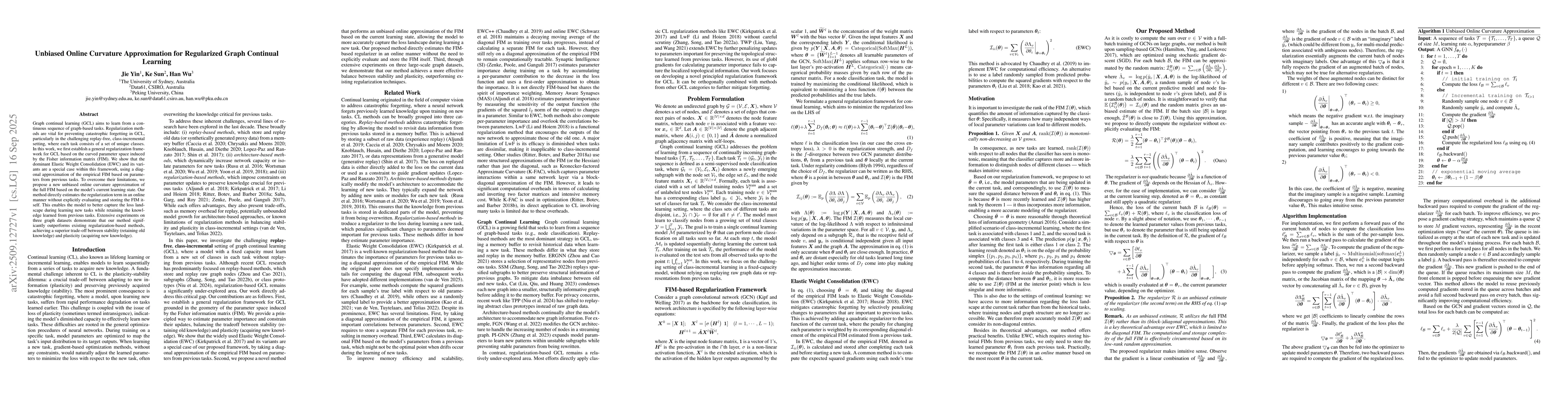 Thumbnail for Unbiased Online Curvature Approximation for Regularized Graph Continual
  Learning
