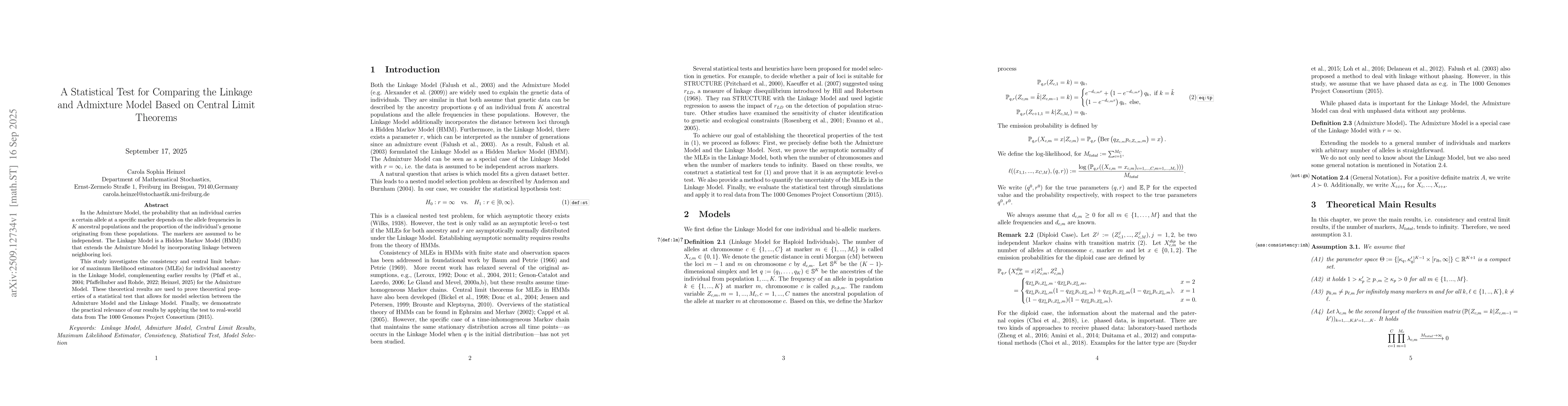 Thumbnail for A Statistical Test for Comparing the Linkage and Admixture Model Based
  on Central Limit Theorems