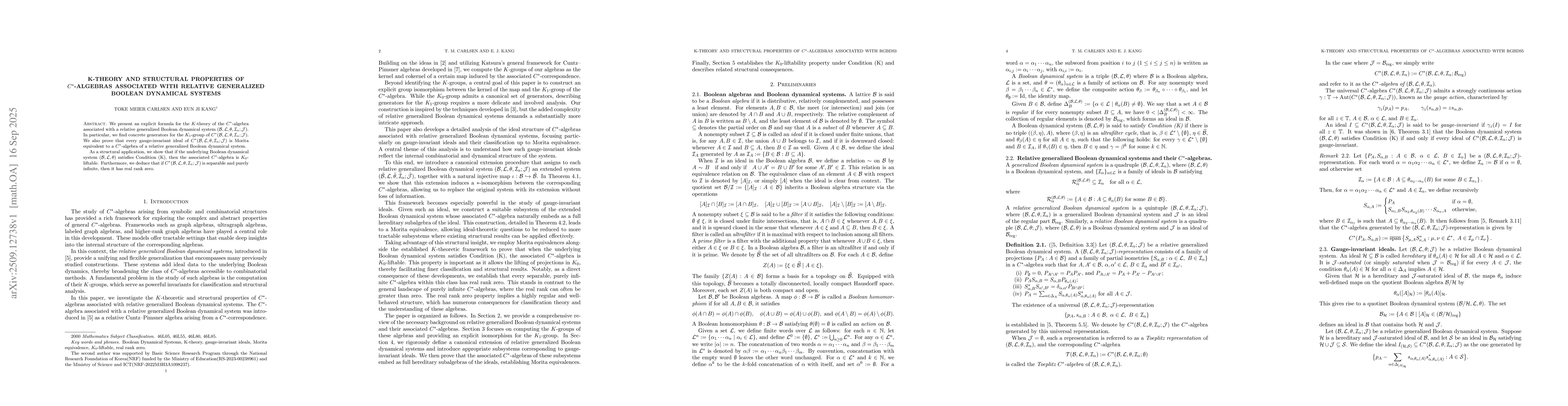 Thumbnail for K-Theory and Structural Properties of $C^*$-Algebras Associated with
  Relative Generalized Boolean Dynamical Systems