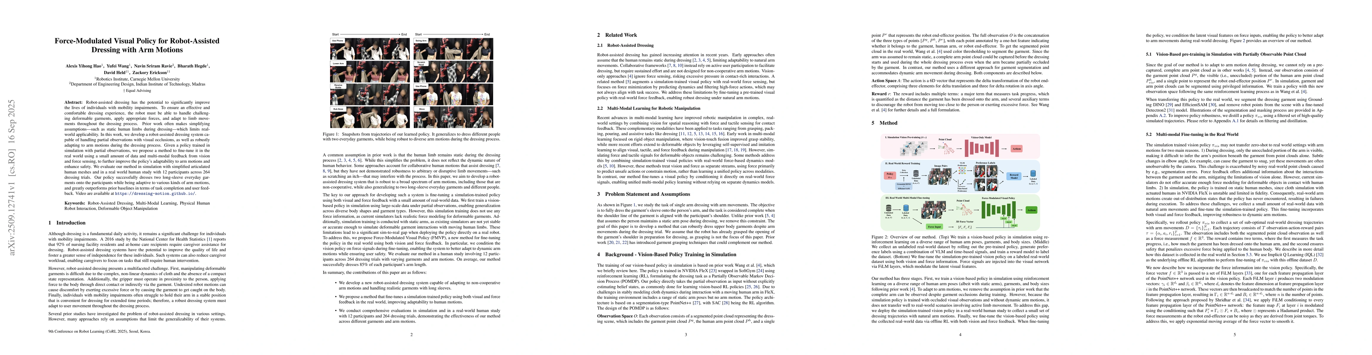 Thumbnail for Force-Modulated Visual Policy for Robot-Assisted Dressing with Arm
  Motions