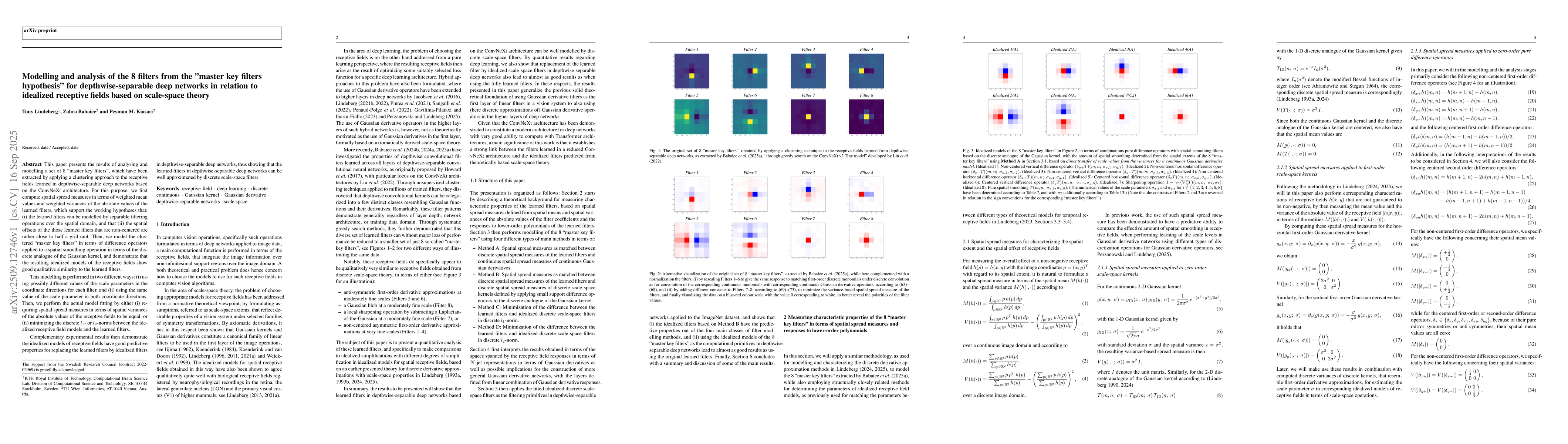 Thumbnail for Modelling and analysis of the 8 filters from the "master key filters
  hypothesis" for depthwise-separable deep networks in relation to idealized
  receptive fields based on scale-space theory
