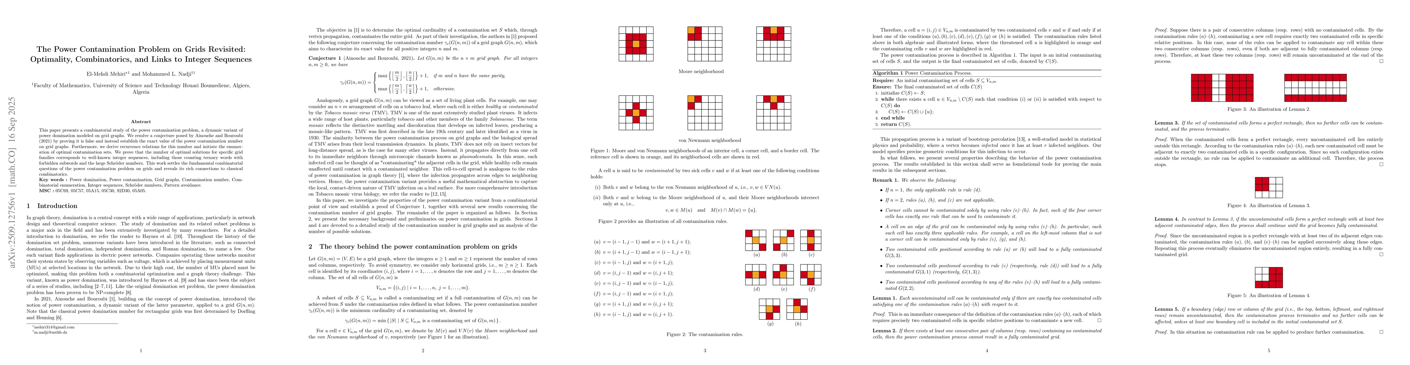 Thumbnail for The Power Contamination Problem on Grids Revisited: Optimality,
  Combinatorics, and Links to Integer Sequences