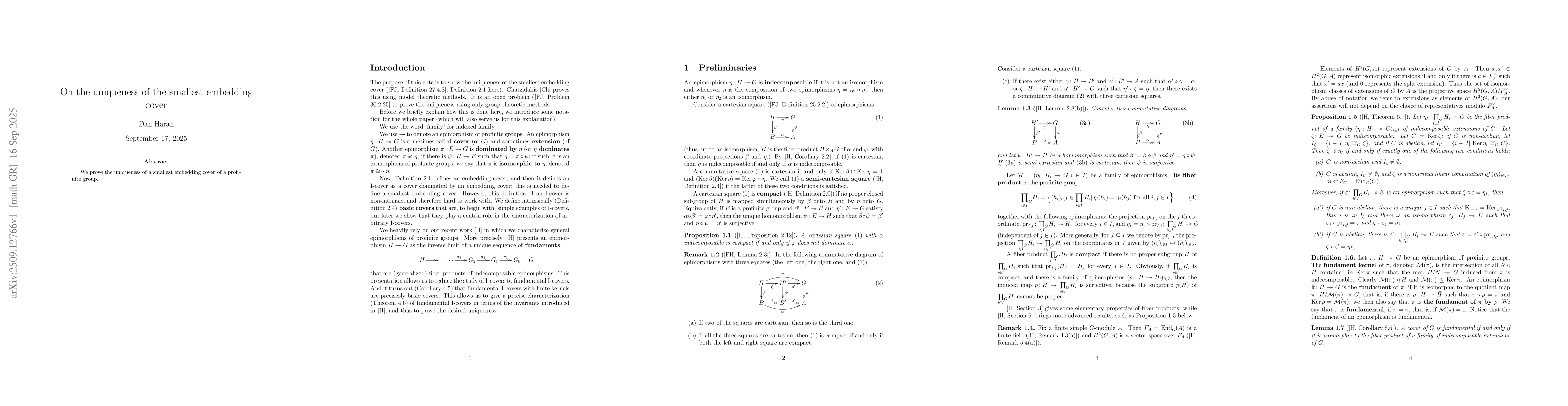 Thumbnail for On the uniqueness of the smallest embedding cover